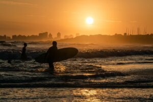 sea, surfer, sunset