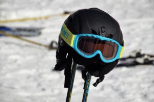 winter ski helmet, ski goggles
